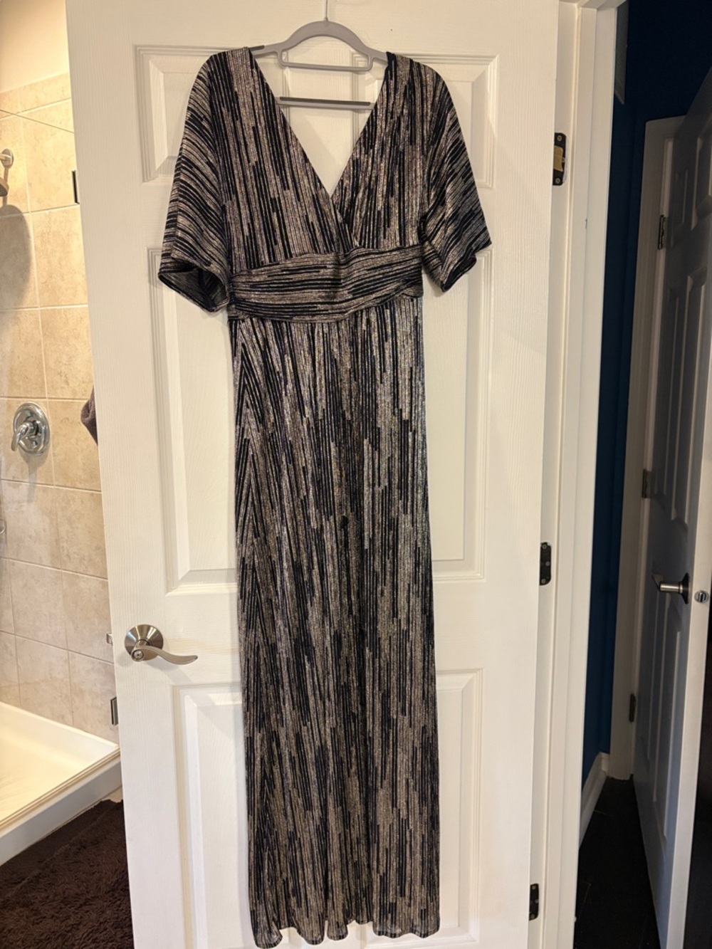 Lilly Pulitzer Black and Silver Striped V-Neck Maxi Dress